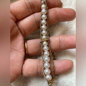 Vintage Goldette Faux‎ Pearl Bracelet w/ Safety Chain